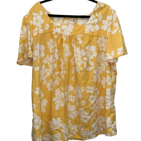Terra & Sky Womens Plus Size 1X Yellow Floral Blouse - Picture 3 of 7